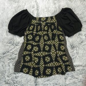 Maeve Black and Olive Geometric Blouse